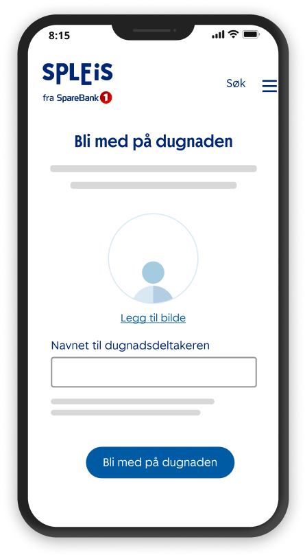Illustrasjon av en mobil som viser hvordan deltakere legger inn bilde og navn på sin side